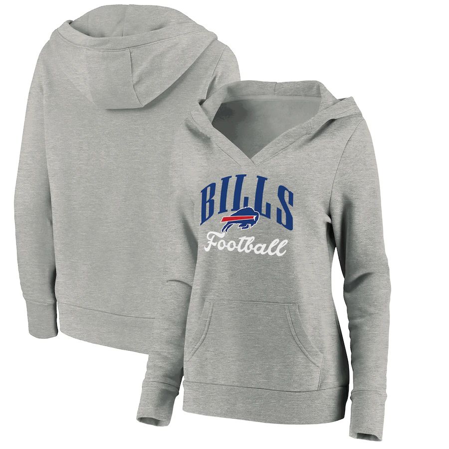 Women Buffalo Bills Fanatics Branded Heathered Gray Victory Script V-Neck Pullover Hoodie